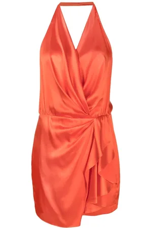 Orange satin halterneck 2024 wrap bodycon dress