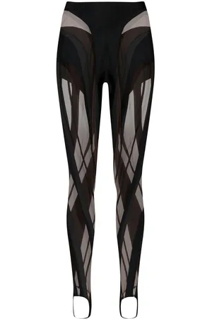 Paneled mesh and jersey leggings in black - Mugler