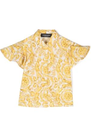 Versace Boys Short Sleeve Silk Shirt in Yellow