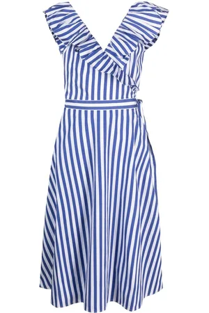 Striped Ruffled Cotton Wrap Dress for Women