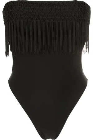 AMIR SLAMA Macramé-fringe strapless swimsuit