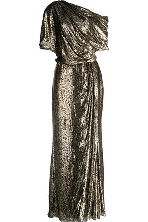Amsale One-shoulder lamé-effect dress