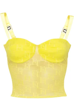 Jacquard corset top with all-over DG logo in Yellow for