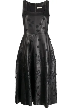 Elie saab Floral-appliqu?? leather midi dress
