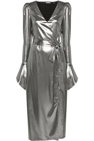 ROTATE Lam?? wrap midi dress