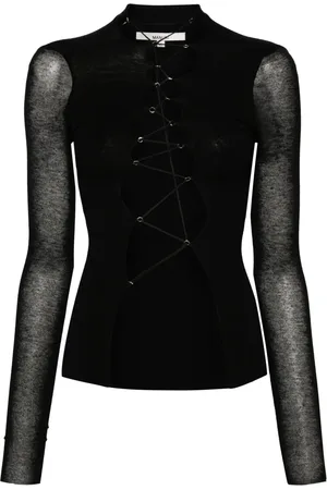 MANURI Lace-up mélange top