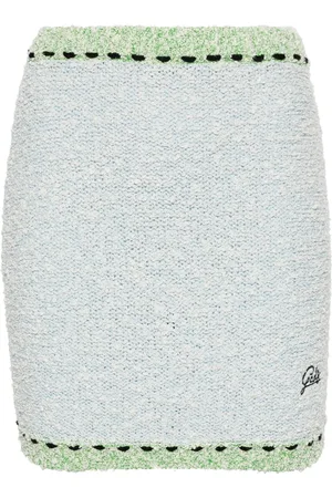 GCDS Logo-embroidered bouclé mini skirt