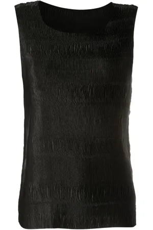 Uma Raquel Davidowicz Pliss??-effect satin sleeveless top
