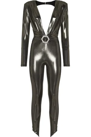 Philipp Plein Crystal-embellished lamé jumpsuit