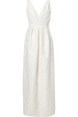Erdem Gathered floral-matelassé gown