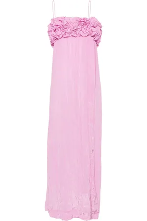 Ganni Floral-appliqu?? crinkled maxi dress