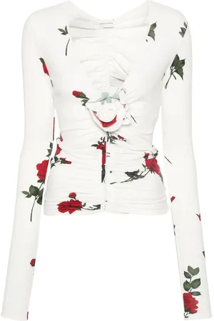 MAGDA BUTRYM V-neck rose appliqu?? top