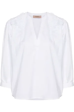 Twin-Set Floral lace appliqué poplin blouse