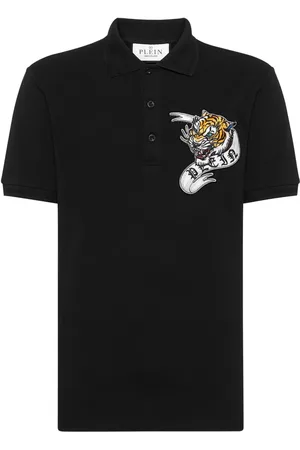 Philipp Plein Tiger-appliqué cotton polo shirt