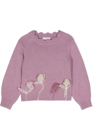 MONNALISA Floral-appliqué knitted jumper