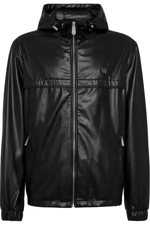 Philipp Plein Logo-appliqué hooded leather jacket