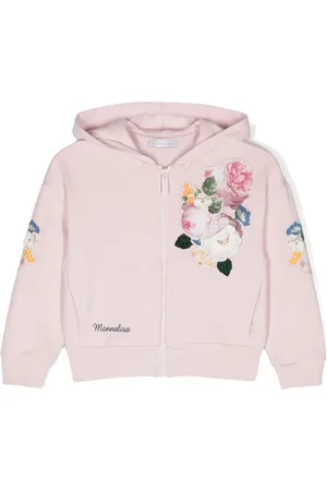 MONNALISA Floral-appliqué zip-up hoodie
