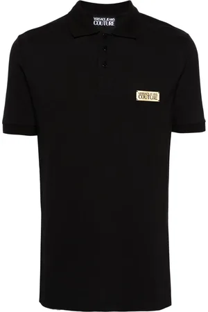 VERSACE Logo-plaque piqué polo shirt
