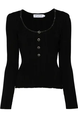Self-Portrait Diamanté-embellished knitted top