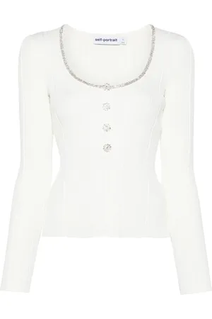 Self-Portrait Diamanté-embellished knitted top