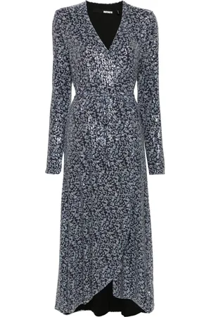 ROTATE Sequinned wrap midi dress