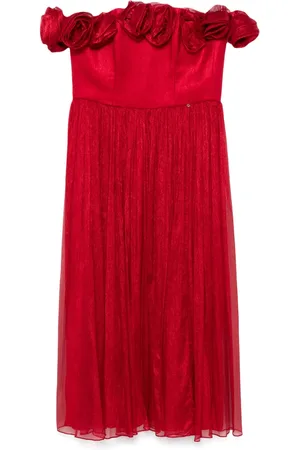 NISSA Floral-appliqu?? silk midi dress
