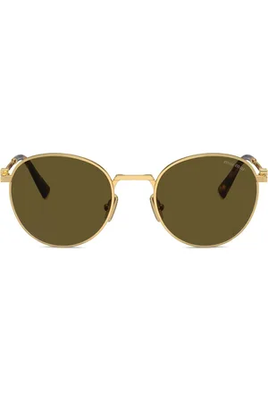 Miu Miu MIU MIU DARK BROWN AND METAL FRAME ROUND SUNGLASSES