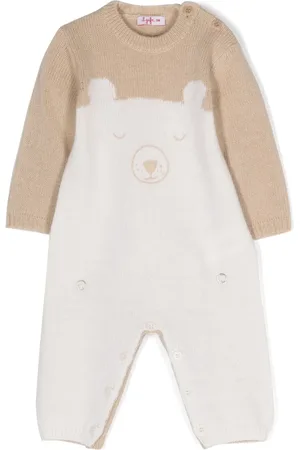 Il gufo Teddy bear-embroidered wool romper