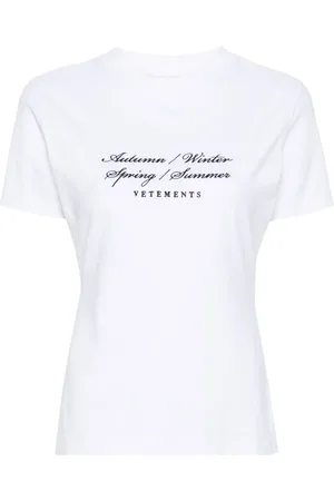Vetements Slogan-embroidered cotton T-shirt