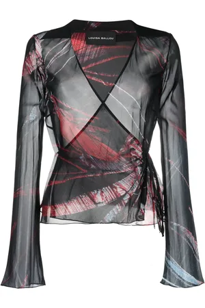 Louisa Ballou Abstract-pattern stretch-silk wrap blouse