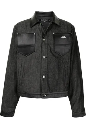 SANKUANZ Leather-trimmed denim jacket