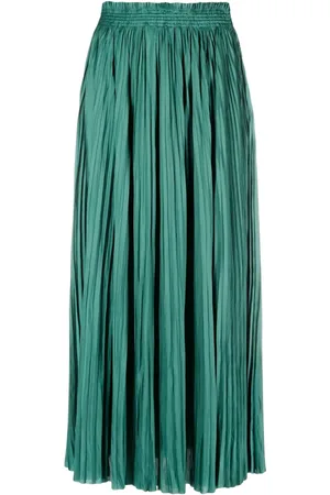 ULLA JOHNSON Pleated satin midi skirt