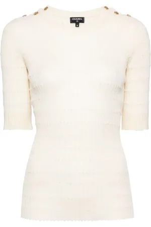 CHANEL Buttoned shoulders wool T-shirt