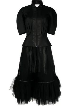 Saiid Kobeisy Tulle-panel ruffled skirt suit