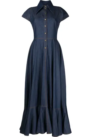 Saiid Kobeisy Bonded-seam washed denim maxi dress