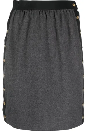 CHANEL 1990s button-embellished wool skirt