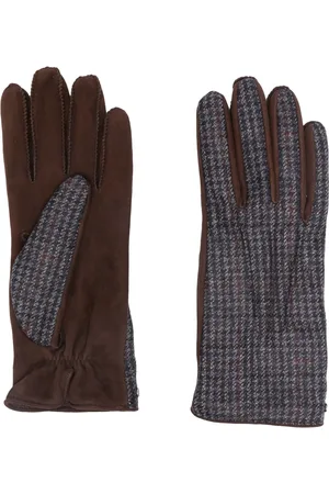 CANALI Houndstooth-pattern suede gloves