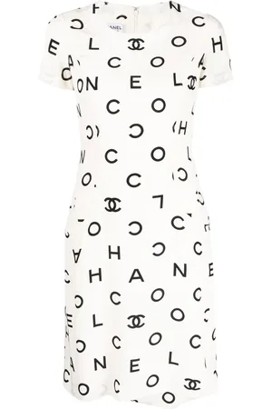 CHANEL 1990s Coco logo print silk dress