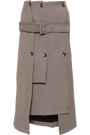 Rokh Houndstooth belted midi skirt