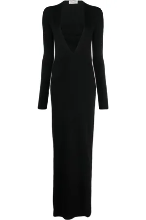 Saint Laurent Plunge-neck wool maxi dress