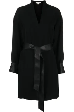 Vince Belted-waist V-neck dress