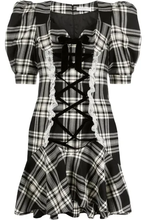 Alessandra Rich Plaid-check lace-up dress