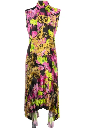 VERSACE Logo Orchid-print midi dress