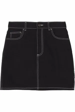 Burberry Contrast-stitch raw-denim skirt