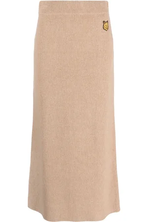 Maison Kitsuné Fox-patch ribbed-knit skirt
