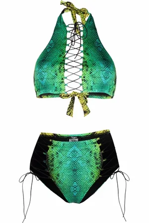 Noire Swimwear Snakeskin-print lattice-strap bikini set