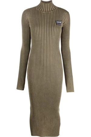 VERSACE Logo patch ribbed midi dress