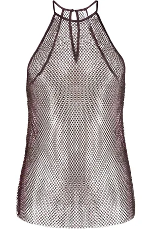 Patrizia Pepe Rhinstone mesh crew-neck top