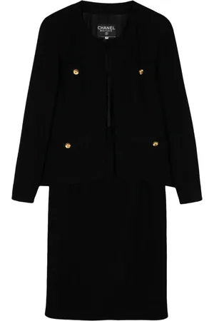 CHANEL 1990s collarless wool skirt suit
