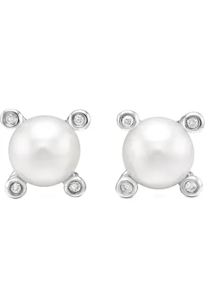 David Yurman Sterling pearl and diamond stud earrings (7.4mm)